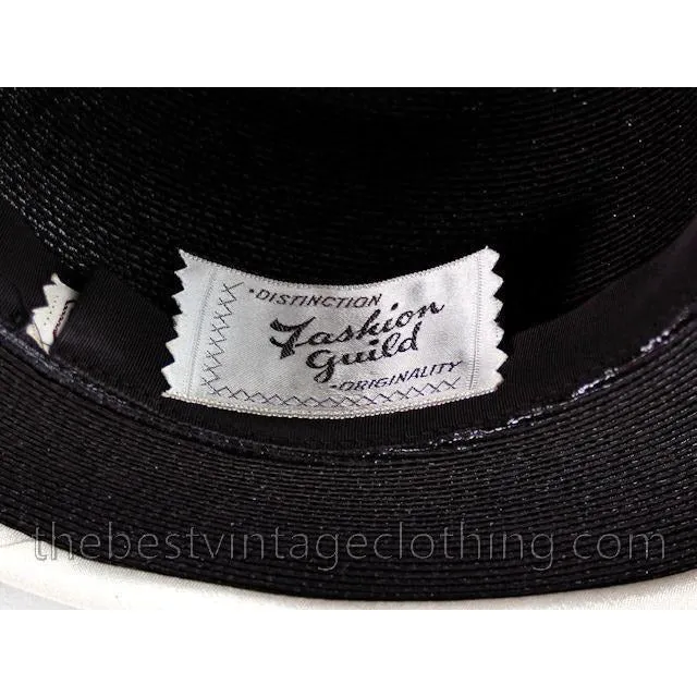 Vintage Straw Hat Wide Brim Audrey Hepburn Style 1950s Fashion Guild