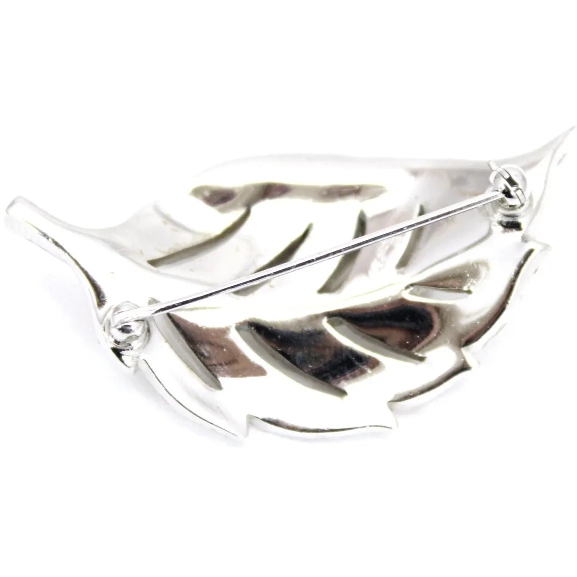 VINTAGE Trifari 'Alfred Philippe' Pave and Baguettes Rhodium 1950s Curling Leaf Pin 2"