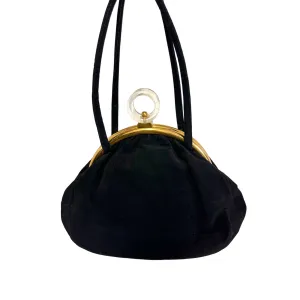 VTG 1940s Black Top Handle Purse Gold Frame Lucite Circle Clasp