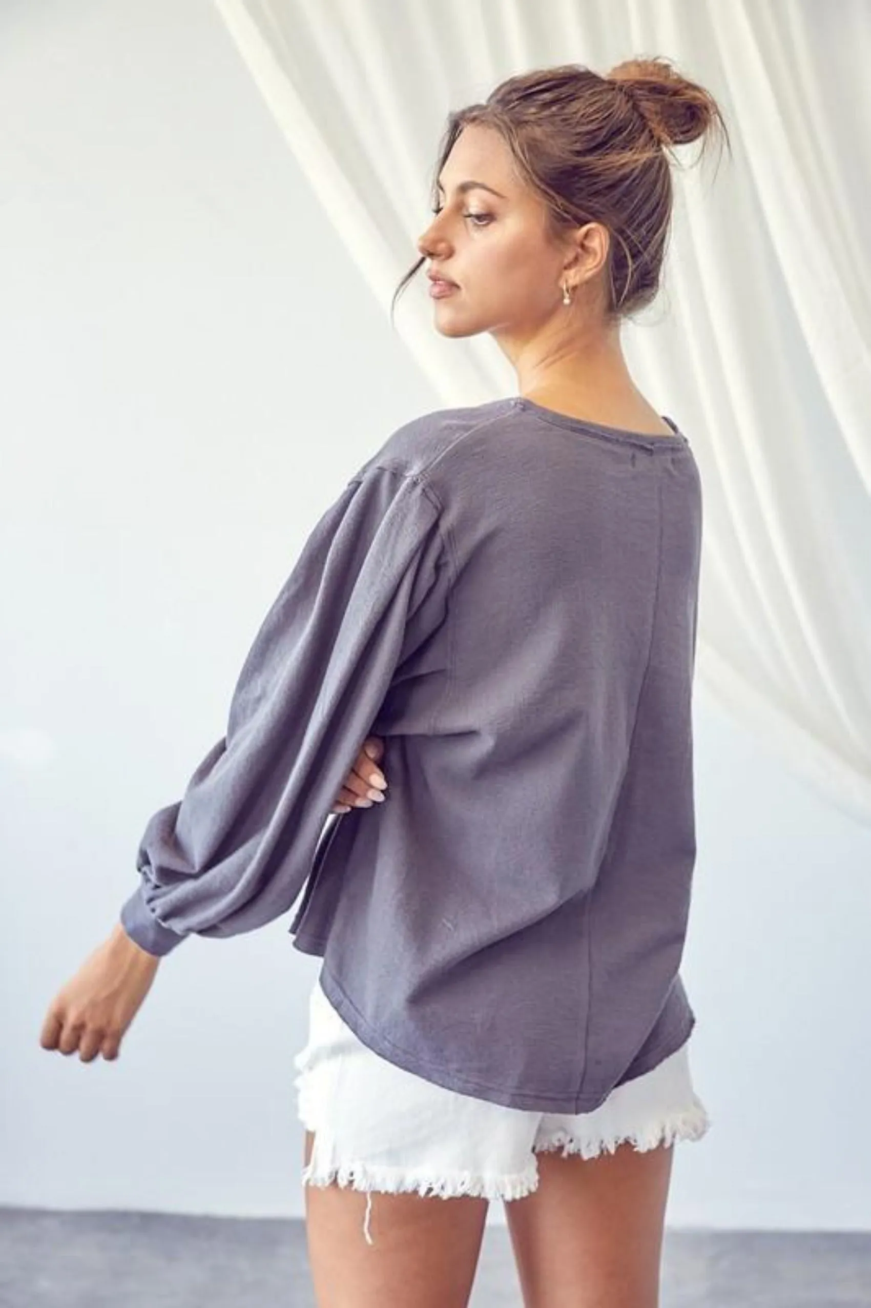 Waiting For The Day Grey Top - FINAL SALE
