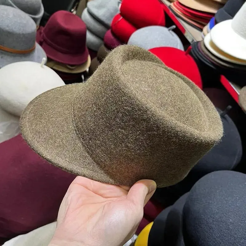 Winter Fedora Hat for Women, Flat Top Wool British Casual Hat