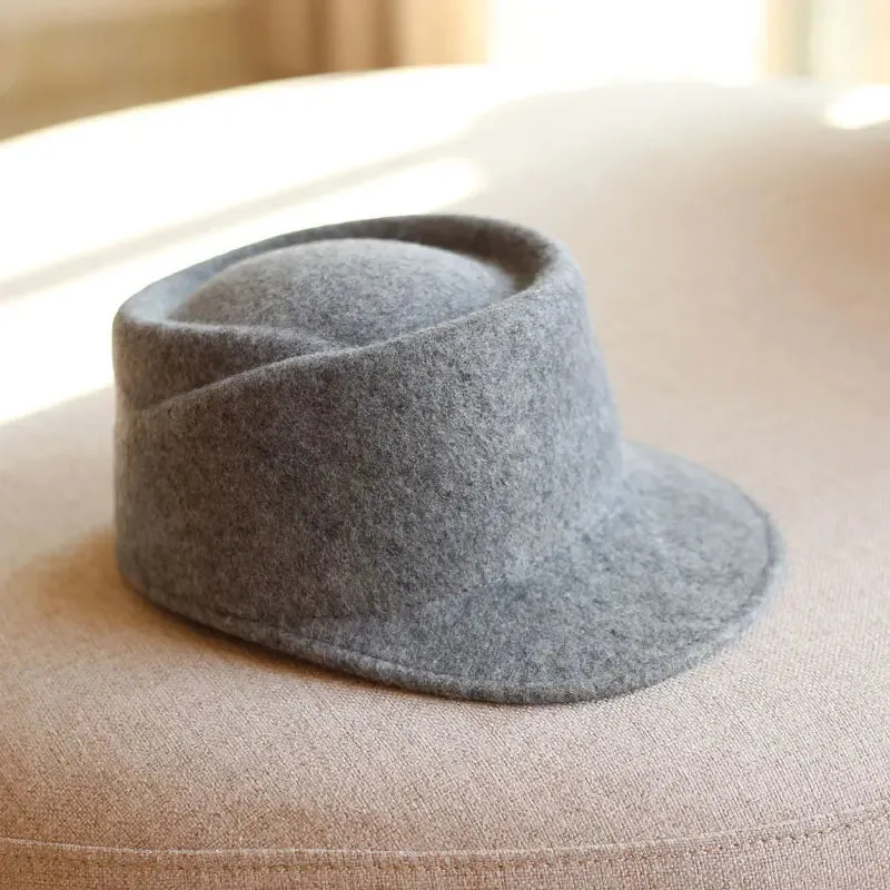 Winter Fedora Hat for Women, Flat Top Wool British Casual Hat