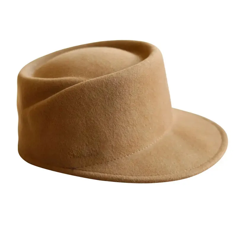 Winter Fedora Hat for Women, Flat Top Wool British Casual Hat
