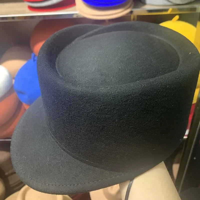 Winter Fedora Hat for Women, Flat Top Wool British Casual Hat