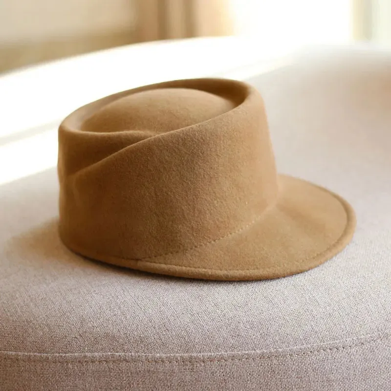 Winter Fedora Hat for Women, Flat Top Wool British Casual Hat