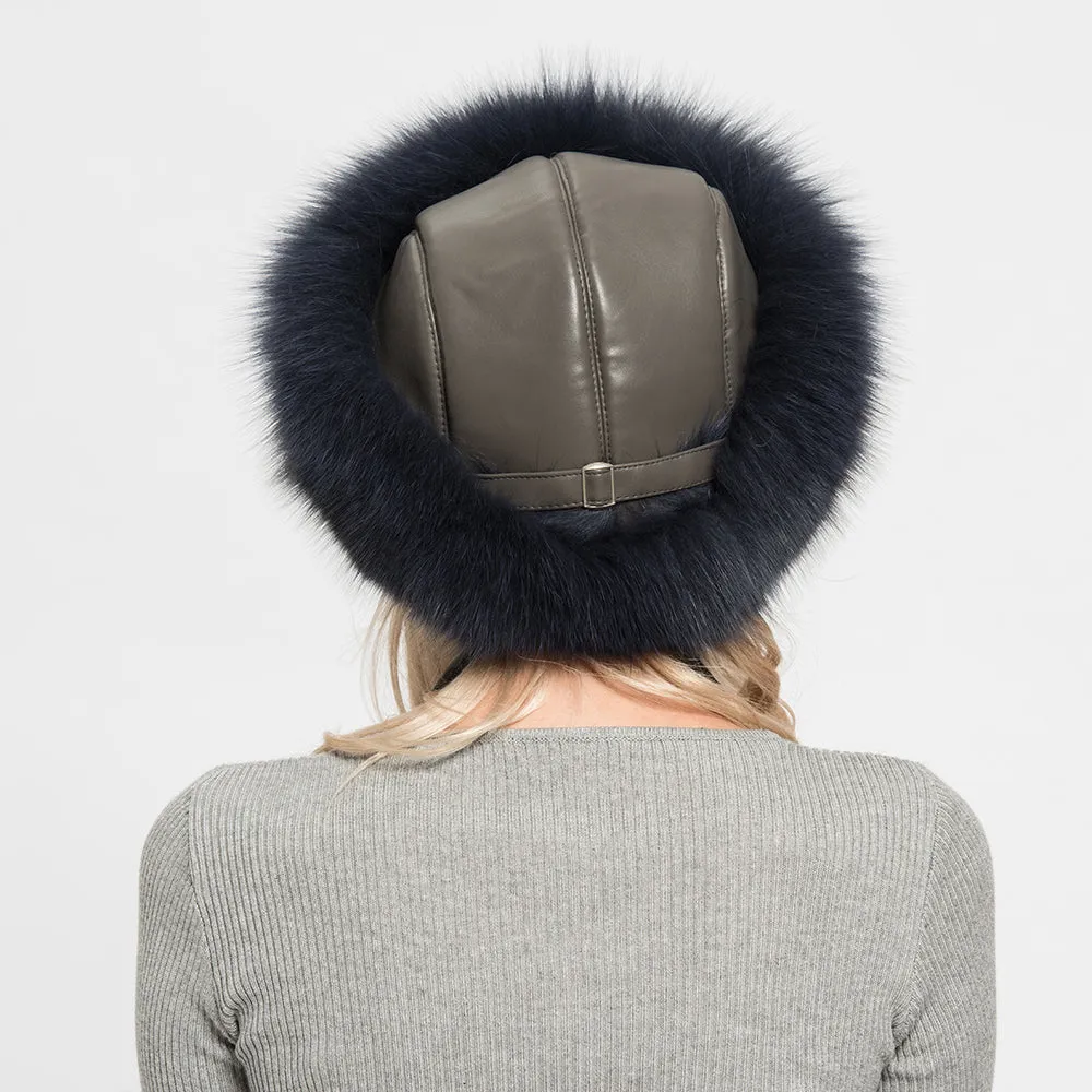 Winter Women Real Fox Fur Bomber Hats Navy Luxury Caps