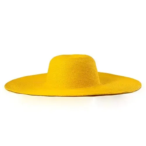 Women 15cm Wide Brim Sun Hat Summer Travel Floppy Straw Hat Female Outdoor Vacation Roll Up UPF50  Oversized Foldable Beach Hat
