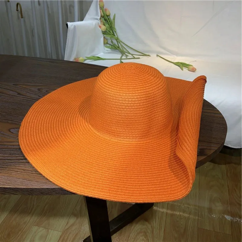 Women 15cm Wide Brim Sun Hat Summer Travel Floppy Straw Hat Female Outdoor Vacation Roll Up UPF50  Oversized Foldable Beach Hat
