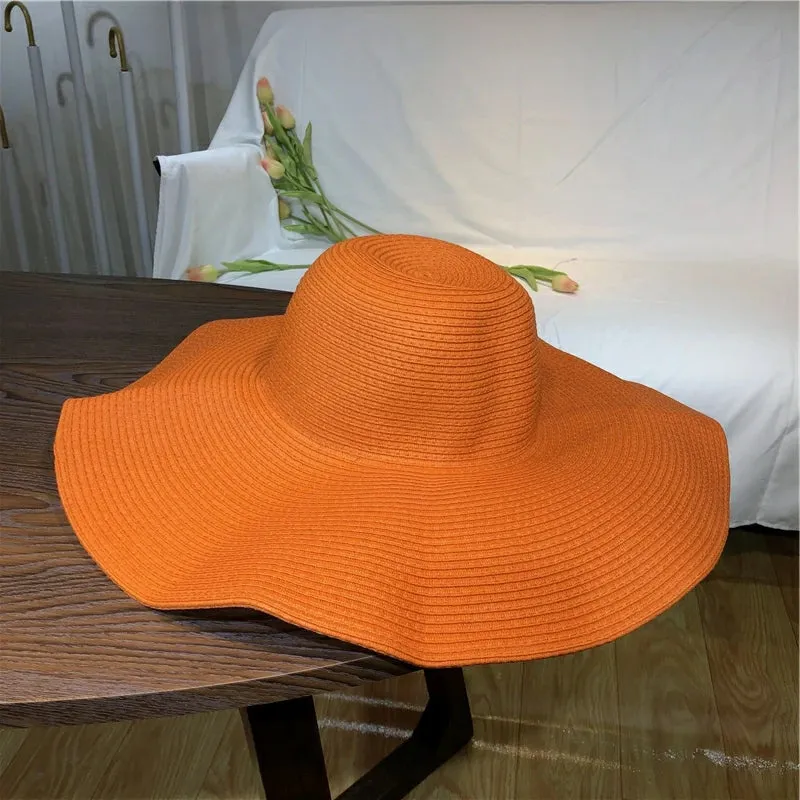 Women 15cm Wide Brim Sun Hat Summer Travel Floppy Straw Hat Female Outdoor Vacation Roll Up UPF50  Oversized Foldable Beach Hat