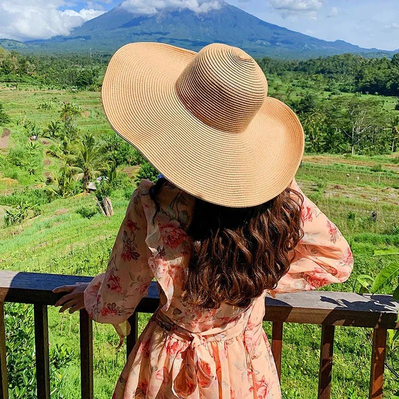 Women 15cm Wide Brim Sun Hat Summer Travel Floppy Straw Hat Female Outdoor Vacation Roll Up UPF50  Oversized Foldable Beach Hat