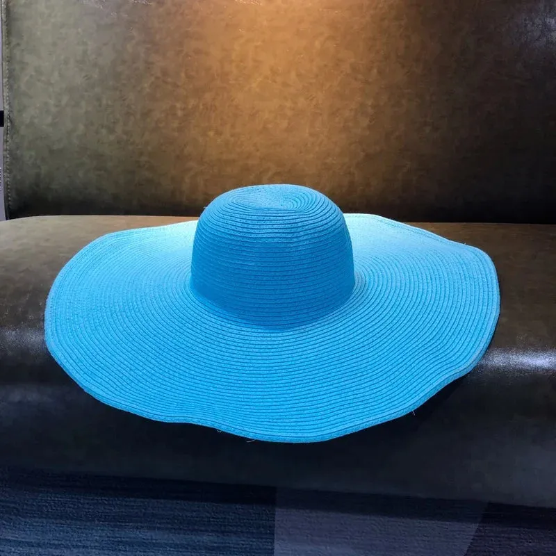 Women 15cm Wide Brim Sun Hat Summer Travel Floppy Straw Hat Female Outdoor Vacation Roll Up UPF50  Oversized Foldable Beach Hat