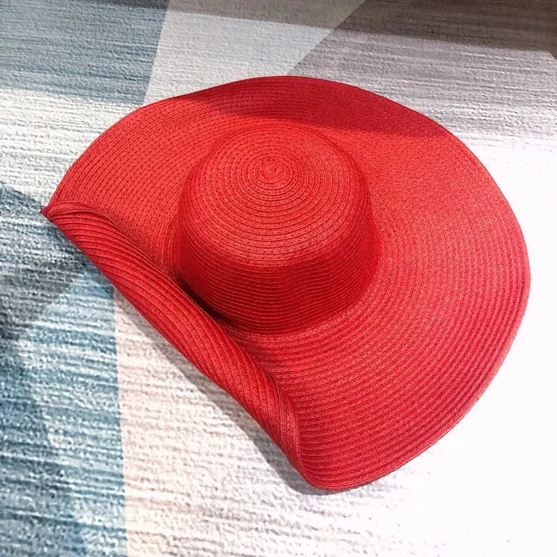 Women 15cm Wide Brim Sun Hat Summer Travel Floppy Straw Hat Female Outdoor Vacation Roll Up UPF50  Oversized Foldable Beach Hat