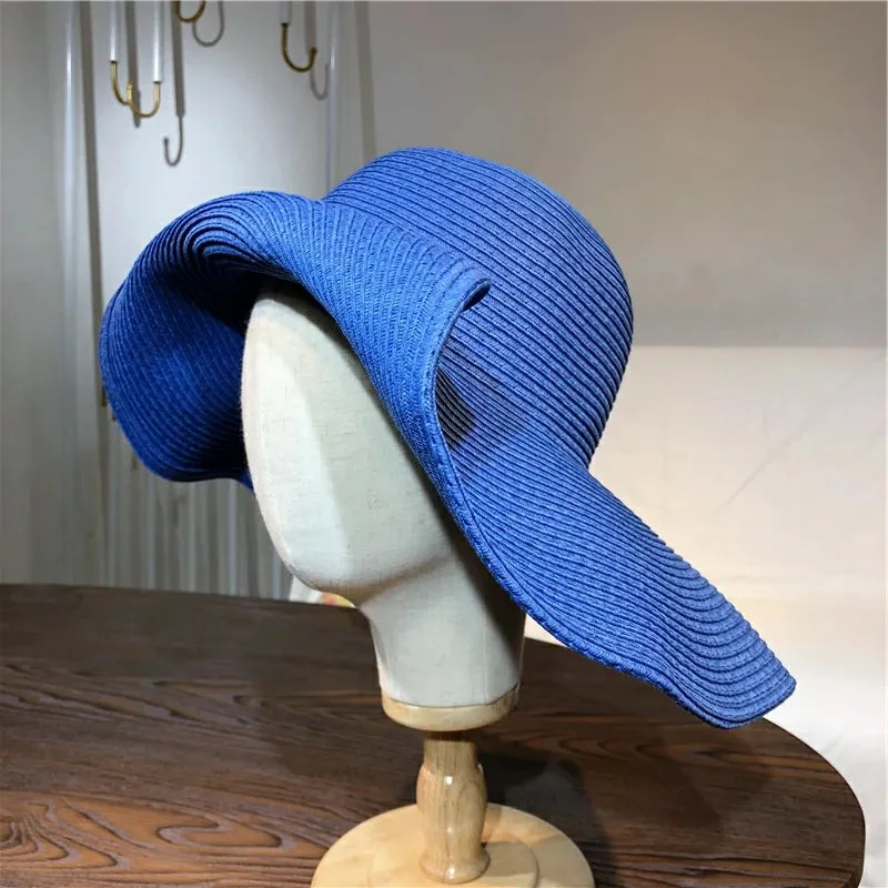 Women 15cm Wide Brim Sun Hat Summer Travel Floppy Straw Hat Female Outdoor Vacation Roll Up UPF50  Oversized Foldable Beach Hat
