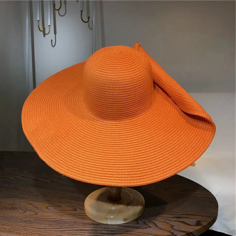 Women 15cm Wide Brim Sun Hat Summer Travel Floppy Straw Hat Female Outdoor Vacation Roll Up UPF50  Oversized Foldable Beach Hat