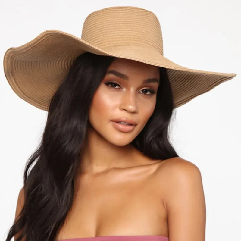 Women 15cm Wide Brim Sun Hat Summer Travel Floppy Straw Hat Female Outdoor Vacation Roll Up UPF50  Oversized Foldable Beach Hat