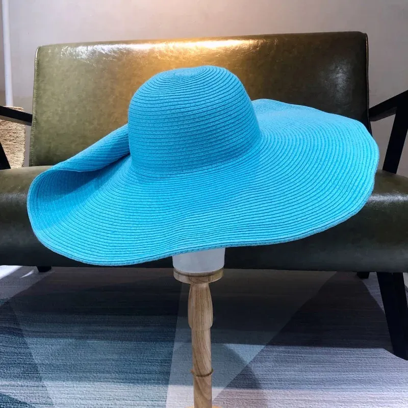 Women 15cm Wide Brim Sun Hat Summer Travel Floppy Straw Hat Female Outdoor Vacation Roll Up UPF50  Oversized Foldable Beach Hat
