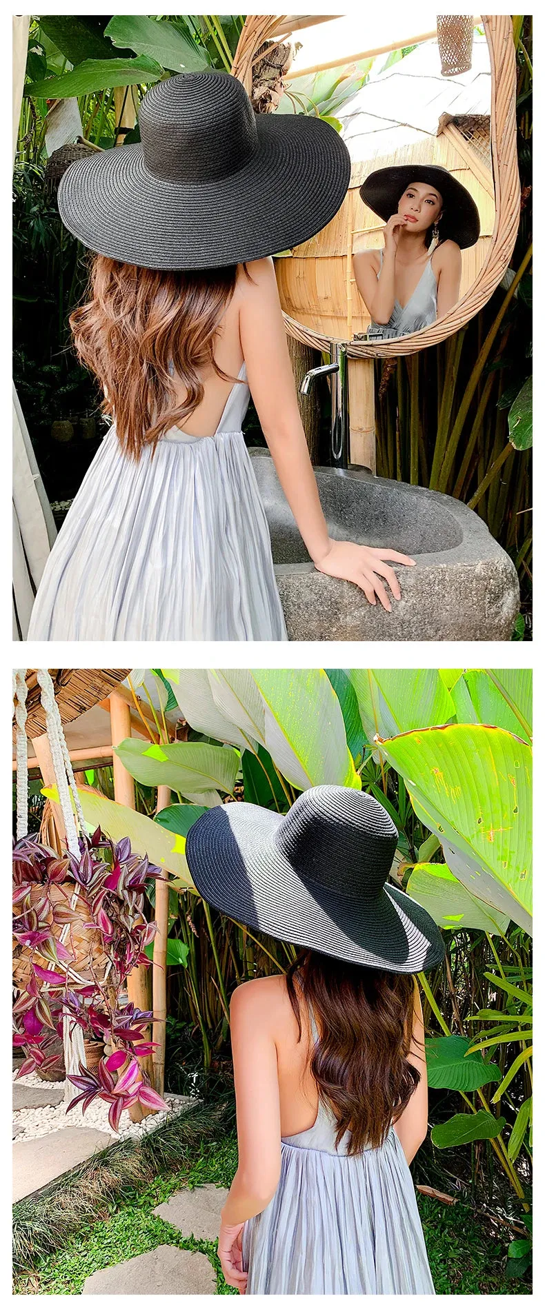 Women 15cm Wide Brim Sun Hat Summer Travel Floppy Straw Hat Female Outdoor Vacation Roll Up UPF50  Oversized Foldable Beach Hat