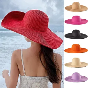 Women 15cm Wide Brim Sun Hat Summer Travel Floppy Straw Hat Female Outdoor Vacation Roll Up UPF50  Oversized Foldable Beach Hat