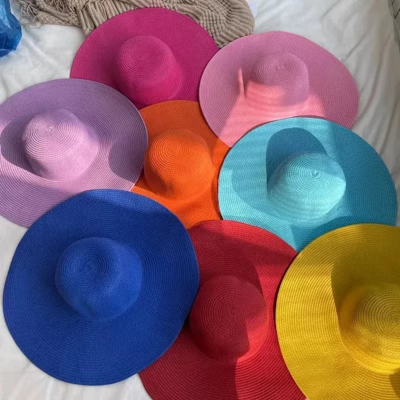 Women 15cm Wide Brim Sun Hat Summer Travel Floppy Straw Hat Female Outdoor Vacation Roll Up UPF50  Oversized Foldable Beach Hat
