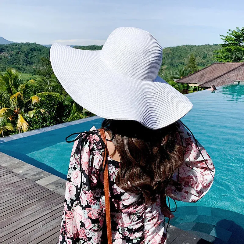 Women 15cm Wide Brim Sun Hat Summer Travel Floppy Straw Hat Female Outdoor Vacation Roll Up UPF50  Oversized Foldable Beach Hat