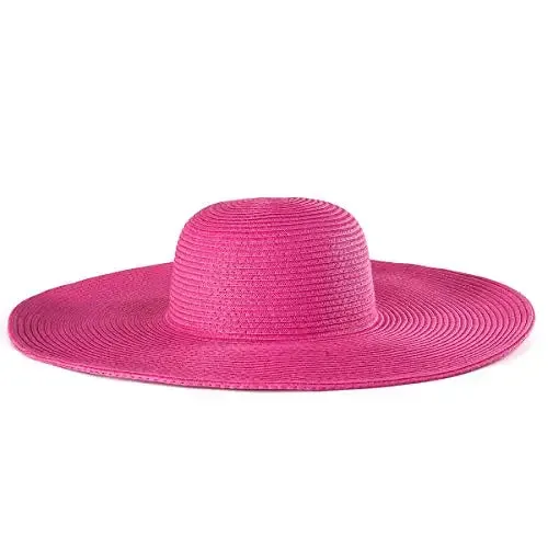 Women 15cm Wide Brim Sun Hat Summer Travel Floppy Straw Hat Female Outdoor Vacation Roll Up UPF50  Oversized Foldable Beach Hat