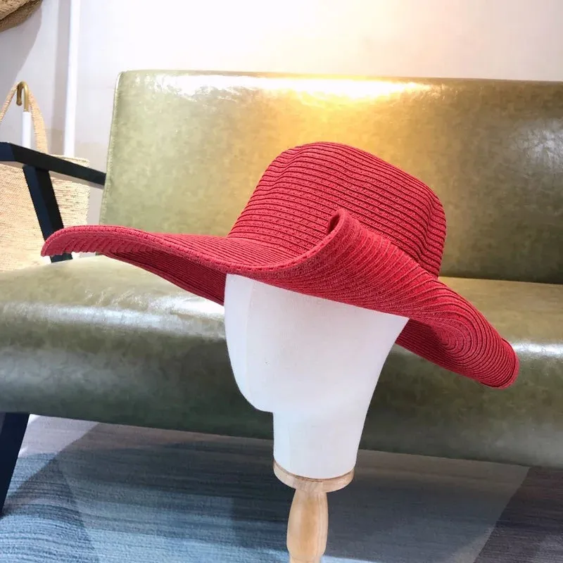 Women 15cm Wide Brim Sun Hat Summer Travel Floppy Straw Hat Female Outdoor Vacation Roll Up UPF50  Oversized Foldable Beach Hat
