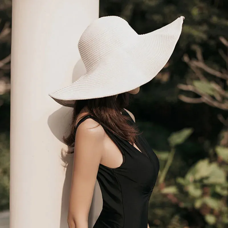 Women 15cm Wide Brim Sun Hat Summer Travel Floppy Straw Hat Female Outdoor Vacation Roll Up UPF50  Oversized Foldable Beach Hat