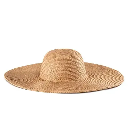 Women 15cm Wide Brim Sun Hat Summer Travel Floppy Straw Hat Female Outdoor Vacation Roll Up UPF50  Oversized Foldable Beach Hat