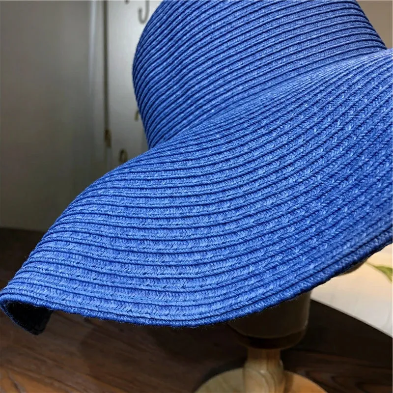 Women 15cm Wide Brim Sun Hat Summer Travel Floppy Straw Hat Female Outdoor Vacation Roll Up UPF50  Oversized Foldable Beach Hat