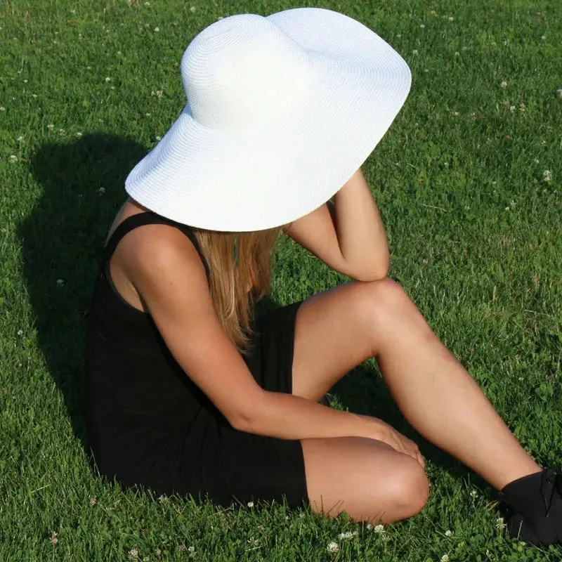 Women 15cm Wide Brim Sun Hat Summer Travel Floppy Straw Hat Female Outdoor Vacation Roll Up UPF50  Oversized Foldable Beach Hat
