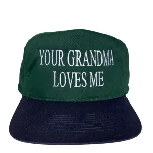 YOUR GRANDMA LOVES ME Vintage Green Crown Navy Brim Strapback Cap Hat Funny Custom Embroidered